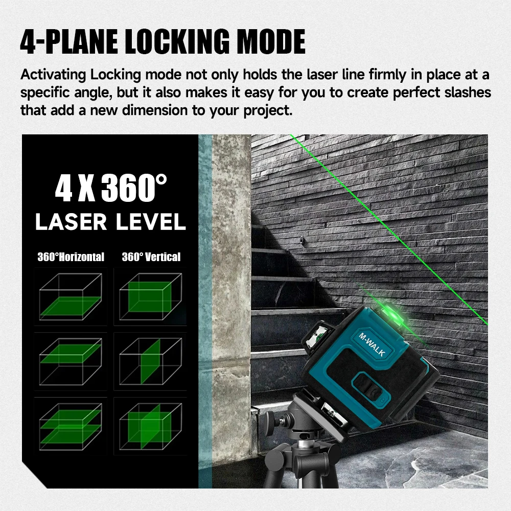 Livello laser 4D 16 linee orizzontali e verticali con telecomando verde 360 ° Livelli laser autolivellanti per pin batteria Makita