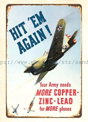 nostalgic outdoor wall restaurant pub WW2 1942 HIT 'EM AGAIN metal tin sign sign