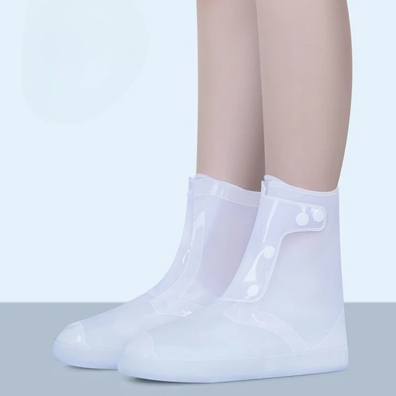 

Silicone Waterproof Shoe Covers Transparent Non Slip Thickened Wear Resistant Sole Unisex Adult Mid Calf Portable Rain Shoes