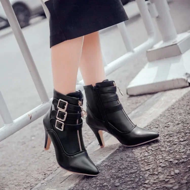 2024 Women\'s Boots Pointed Toe Women Shoes for Autumn Winter Sexy High Heels Ankle Boots Black Red White Zapatos