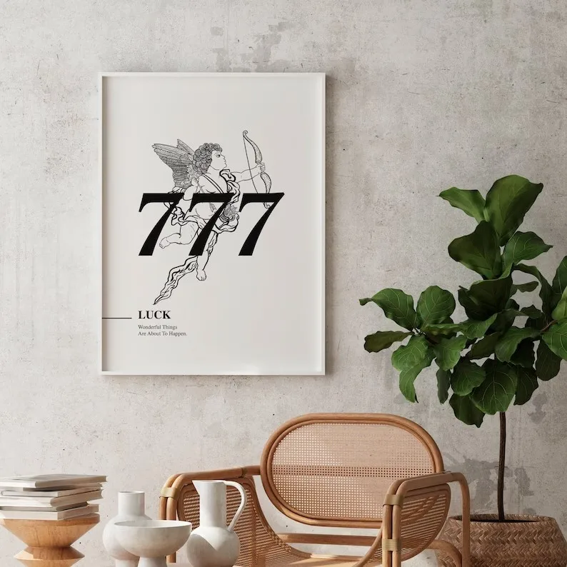 Retro 777 Angel Lucky Number Manifestation Energy Spiritual Quotes Poster Canvas Painting Wall Art Pictures Home Room Decor