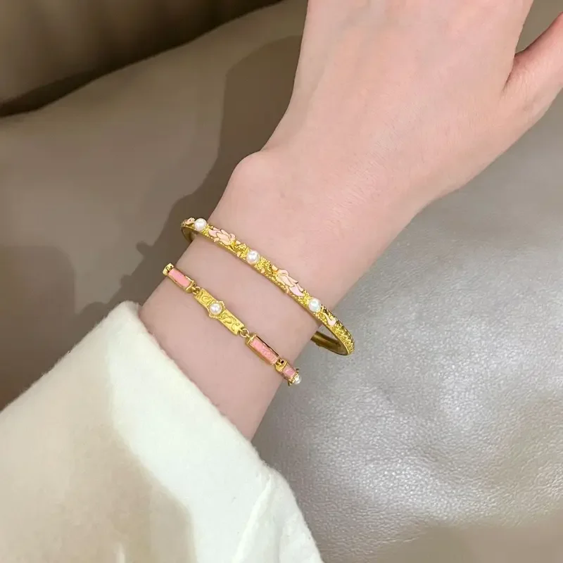 ANGLANG-Bracelet en émail doré prairie, design d'intérêt spécial, bracelet de tempérament de haute qualité, cadeau pour petites filles, cadeau pour petite amie