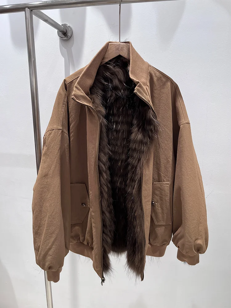 

New Fashion Winter Warm Real Raccoon Fur Jackets Natural Fur Women Jackets Thick Female Outwear Coats