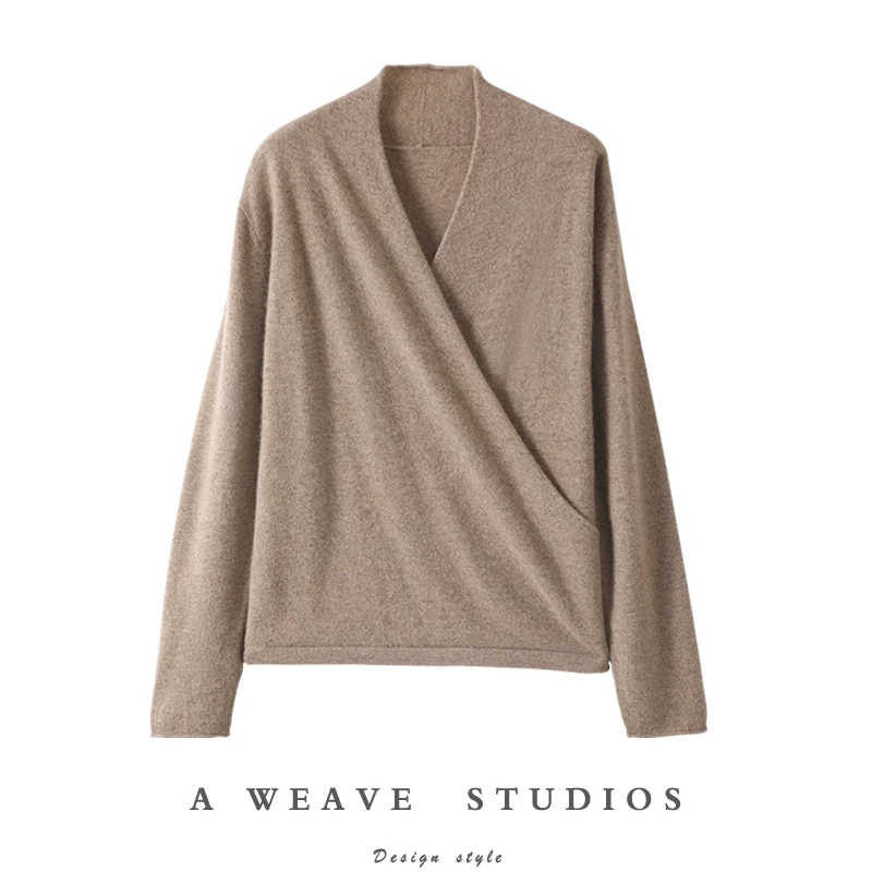

New Look Women 100% Merino Wool Sweater V-neck Cross Slanted Style Fit Pullover Cashmere Vintage Knitwear Autumn Winter Clothes