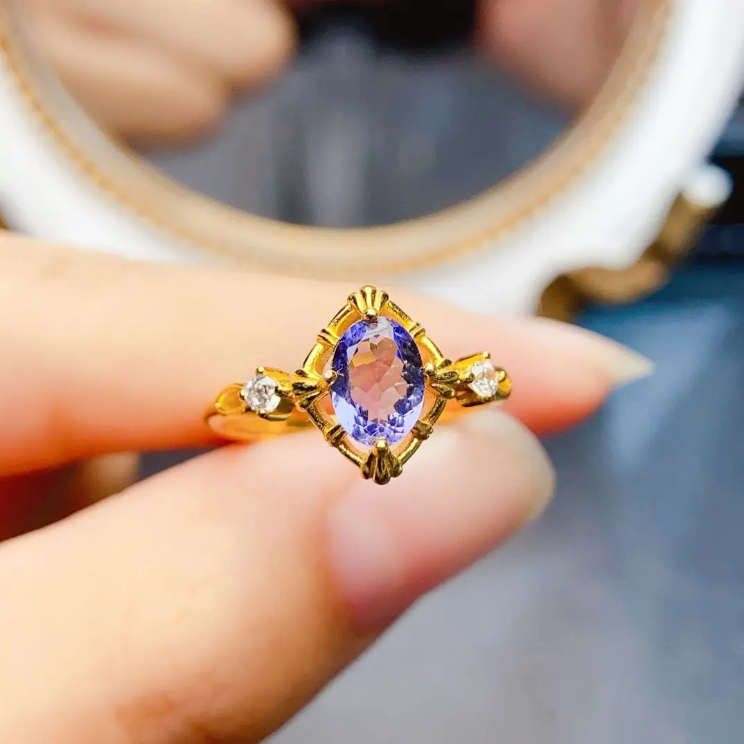 

ZECAA Tanzanite Fine Jewelry Woman Tanzanite Ring With Natural Tanzanite Gemstone 6*8mm Silver Lady Tanzanite Ring For Woman