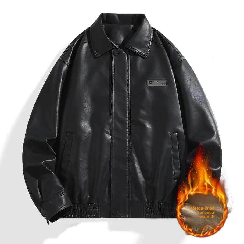 

L-8XLpu Leather Jacket Men's Trendy Brand Ruffian Handsome Jacket American Retro Lapel Locomotive Suit