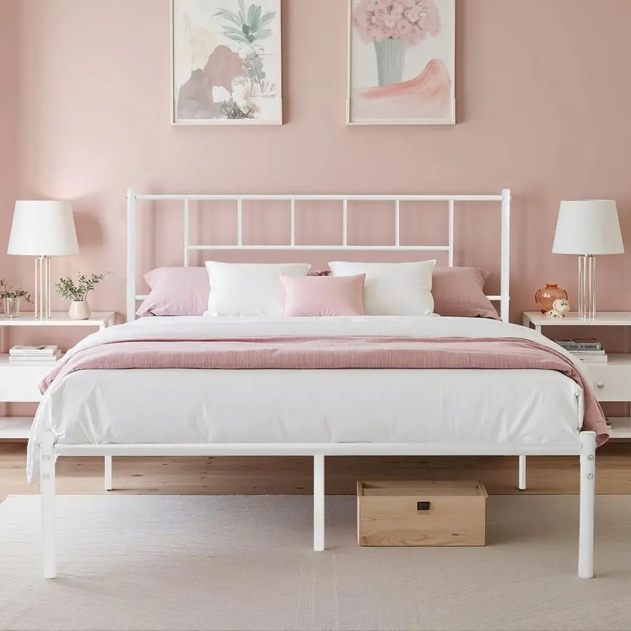 

Full Metal Platform Bed Frame with Headboard, Heavy Duty Steel Slat Support, Under Bed Storage,No Box Spring Needed, Easy Assem