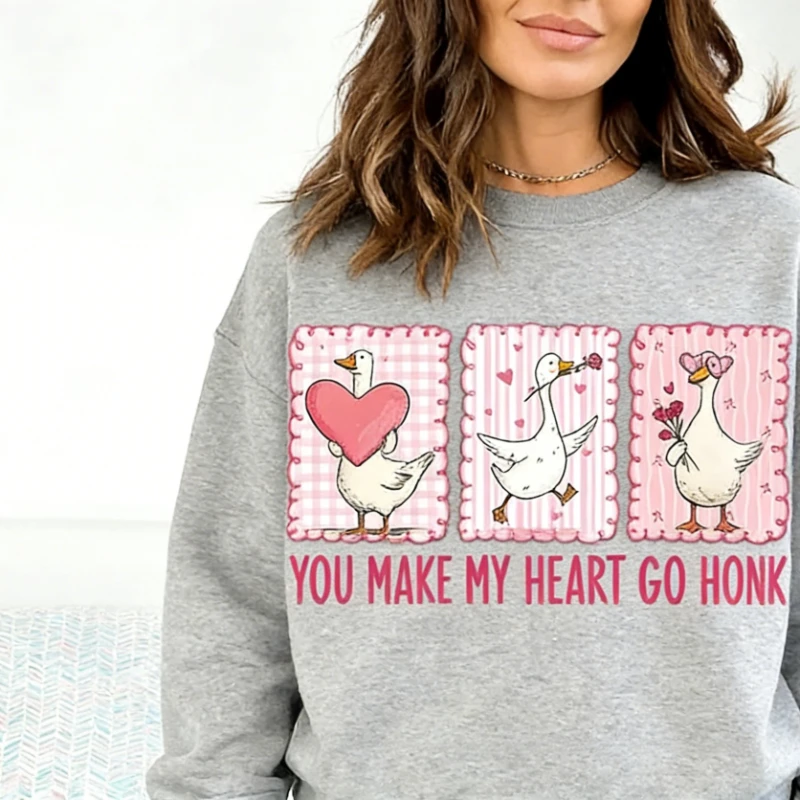 Funny Goose Pink Coquette Valentine Design You Make My Heart Go Honk Sublimation XoXo Be Mine Digital Download Thermal Hoodie