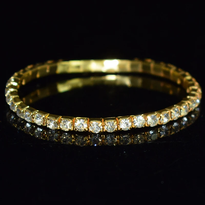 Klassisches mehrfach glänzendes Strass-Kristall-Stretch-Armband für Frauen und Mädchen, Braut, Hochzeit, elastisches Armband, Gold- und Silberfarbe – Detail 14