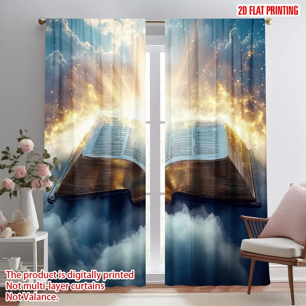 

2D flat printing 2pcs Window Curtains Heavenly Glowing Book Digital Printed Polyester Drapes Birthday Party Perfect for All