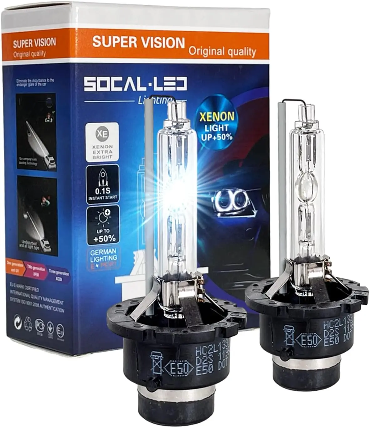 

D2S 35 Вт ксеноновые лампы для фар HID — 6000 К кристально-белый — 66040 66240 85122 OEM дальнего ближнего света, прямая замена — упаковка из 2 шт.