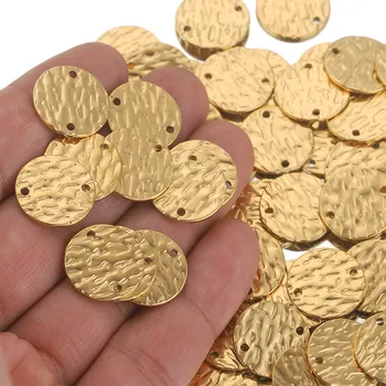 Lote de 20 piezas de pendientes chapados en oro con textura de doble agujero de acero inoxidable, conectores para fabricación de joyas, suministros al por mayor