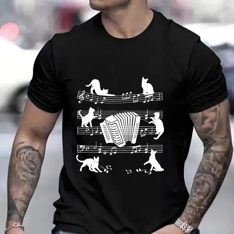 Funny Accordionist Cats Loving Accordion Player T Shirt Graphic Design Streetwear Short Sleeve Birthday Gifts Summer T-shirt Top