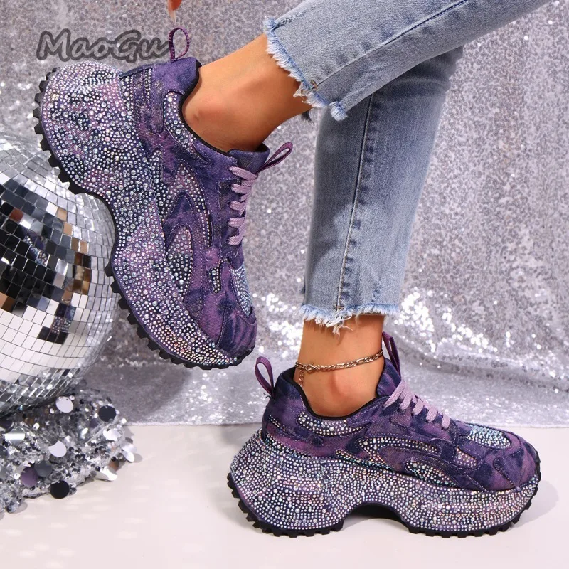 Fashion Rhinestone Women's Chu – Platform Sneakers Chunky recenzja i cena