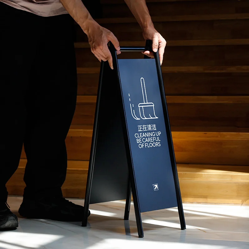 Commercial Use Double-Sided Wet Floor Safety Sign Stainless Steel Outdoor Slippery Warning Sign Advertising Board