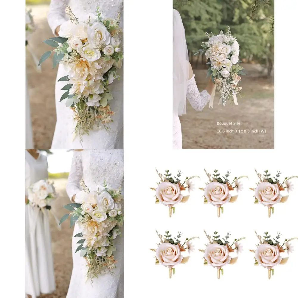 

Искусственный свадебный букет из бежевой розы для свадеб и юбилеев в деревенском стиле в стиле бохо