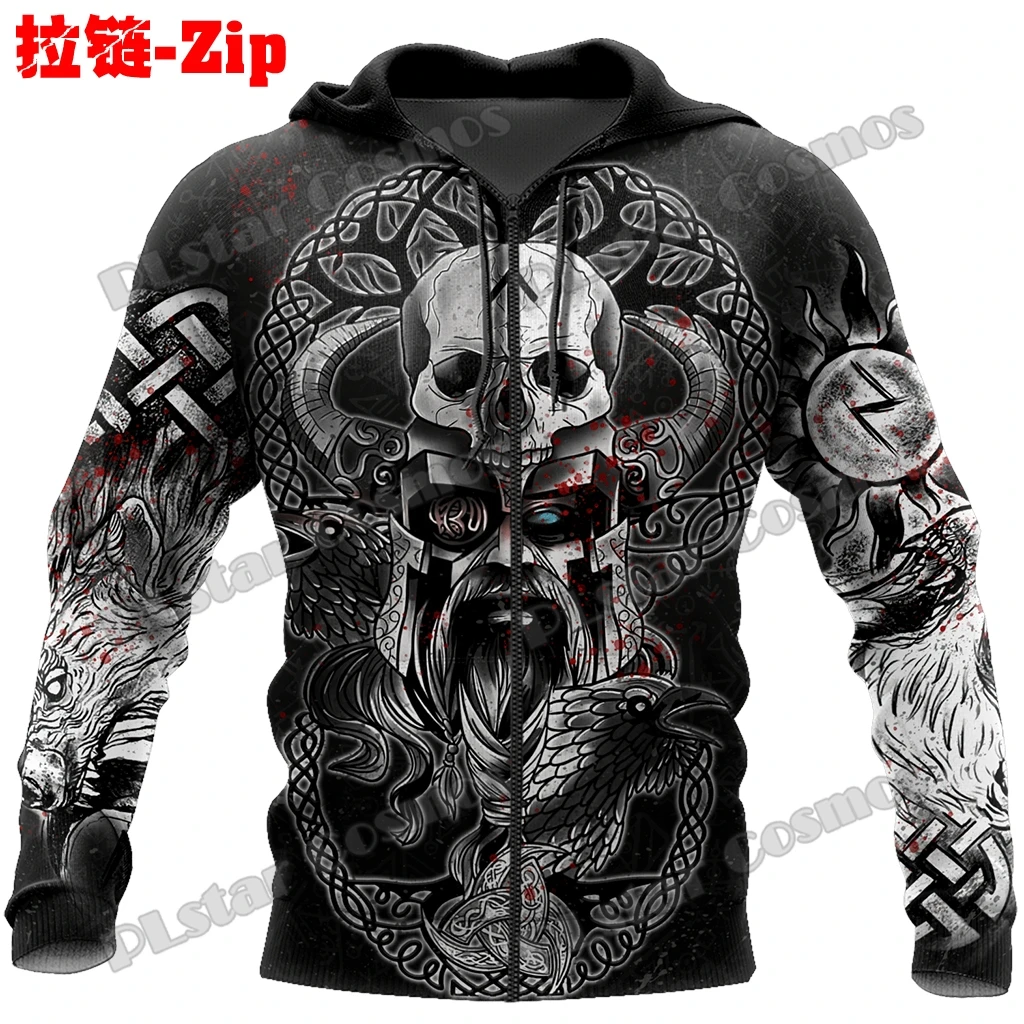 

Raven Odin Tattoo Helm of Awe Runes 3D Printed Fashion Men's Zipper Hoodie Autumn Streetwear Unisex Casual Zip Up Hoodies HW62