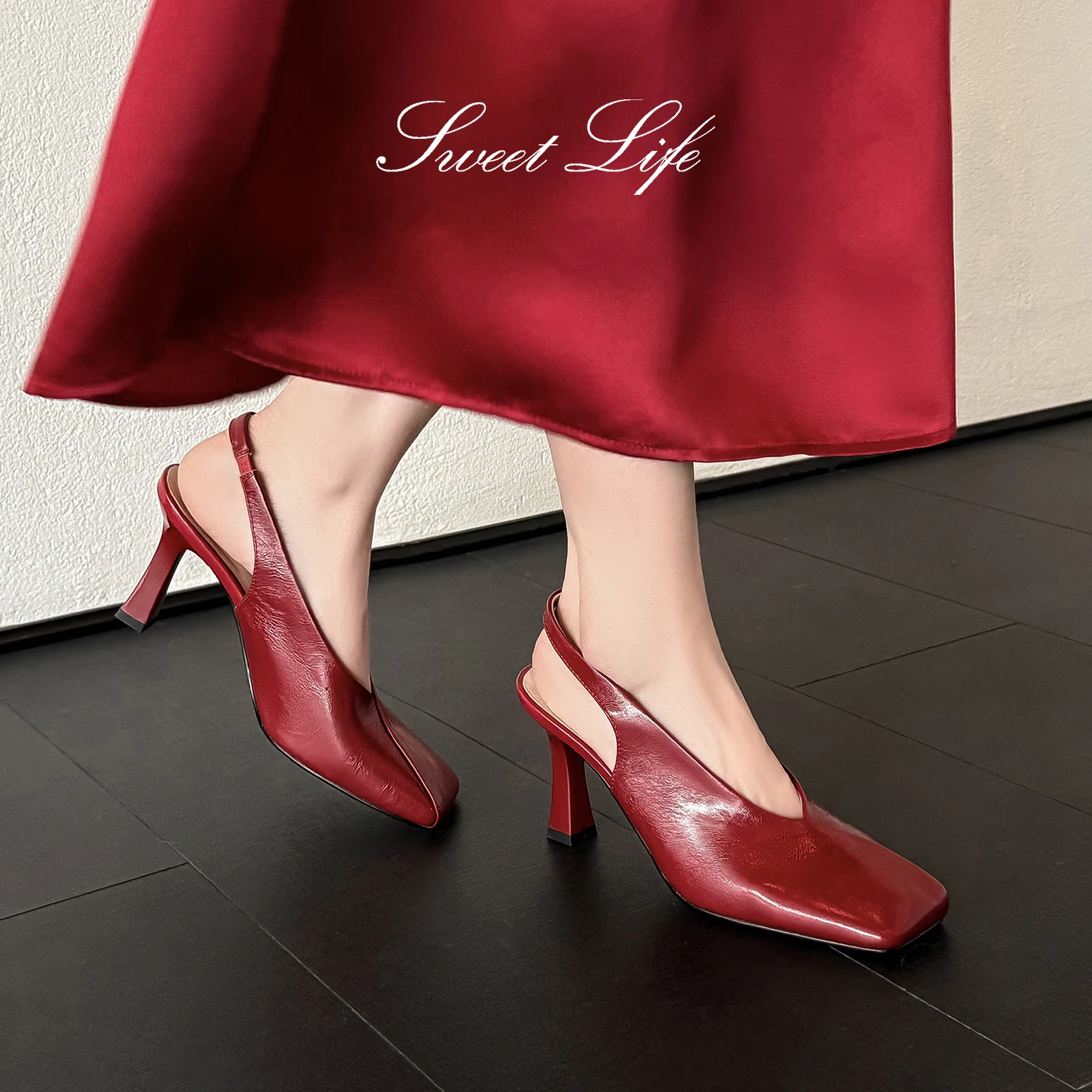 2026 new summer women sandals natural leather 22-25cm cowhide+sheepskin square toe back-buckle high heel women shoes fashion image 5