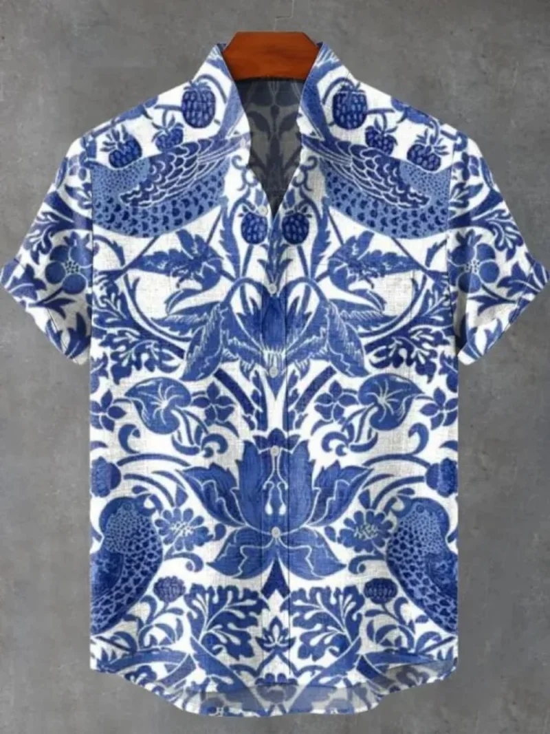 

Men's summer color cartoon pattern casual Hawaiian sleeve short sleeved print