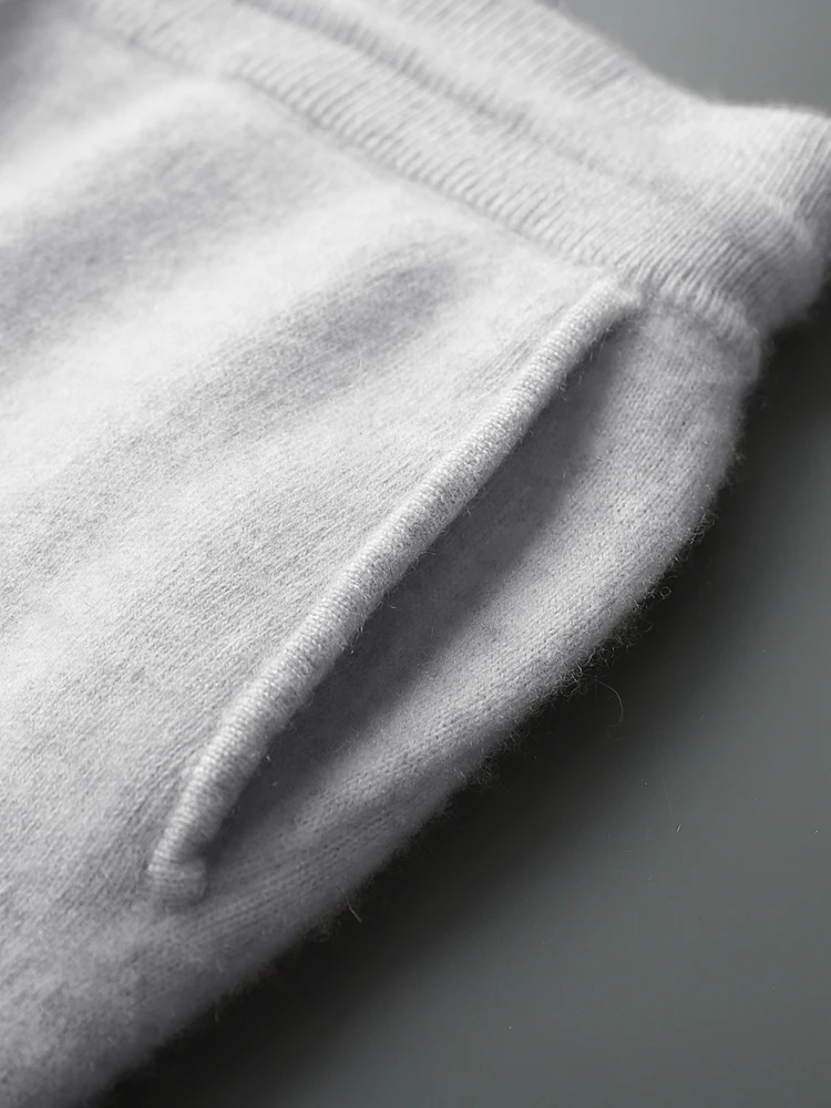 

Autumn Winter New Men's Warm Soft 100% Merino Wool Stretch Waistband Drawstring Wide-Leg Pants Casual Loose Basic Solid Bottoms