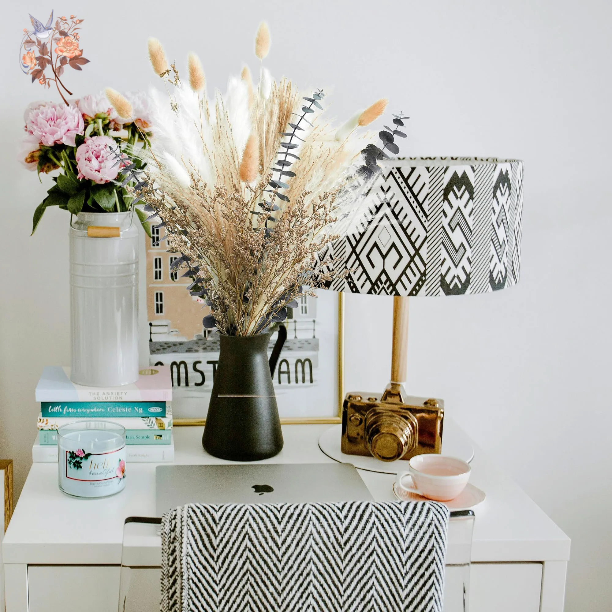 50 قطعة ذيل الأرنب Pampas العشب الأوكالبتوس ديكور باقة الزهور المجففة بوهو الجدول المركزية ديكور جدار ترتيبات الزهور #5