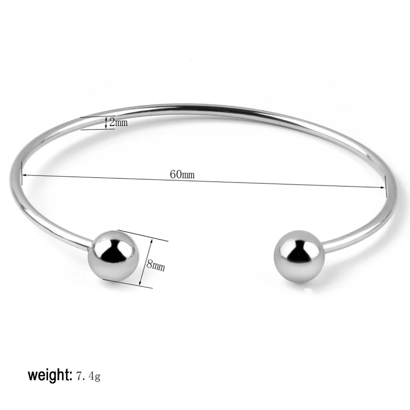 2 Pieces Stainless Steel Open Cuff Bangle with Fixed Ball Ends Non-Removable Waterproof  DIY Simple Style Bracelet Jewelry