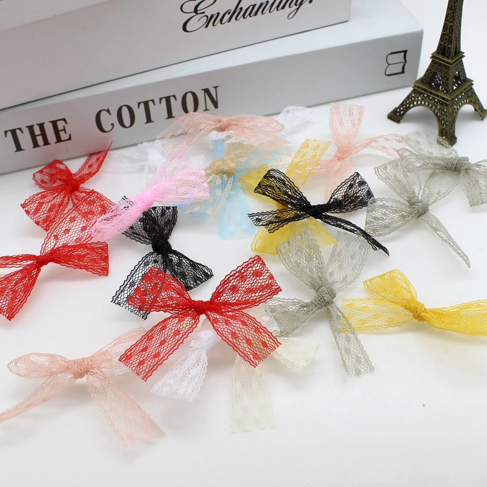 20 or 50PCS 85*85mm Lace Ribbon Bows For Craft Small Bowknot Gift Flower Wedding Bow  Handwork DIY Decoration Bows