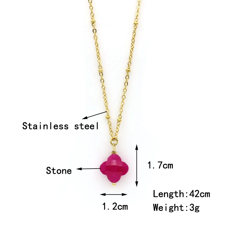 Sweet Romantic Stone Pendant Choker Female Fashion Lucky Clover Stainless Steel Necklace Trend Jewelry For Women