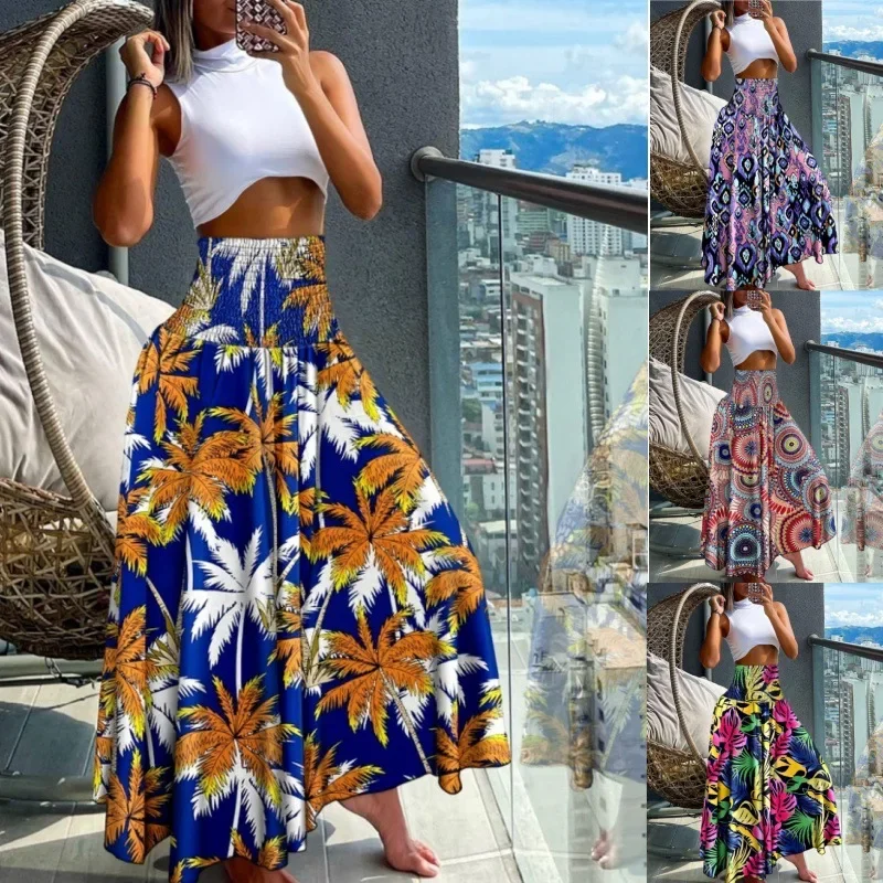 Damen Maxirock mit Smok-Details, hoher Taille und Paisley-Print – Fließender A-Linien-Rock für Strandurlaub und Freizeit – Detail 2