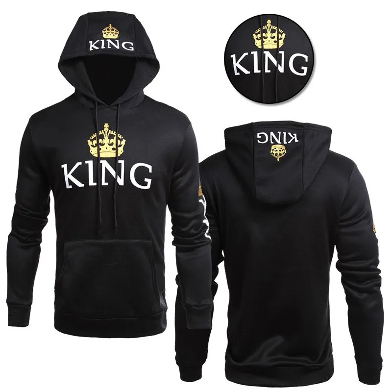 

King Queen Printed Couple Hoodies Women Men Sweatshirt Lovers Casual Pullovers Fashion Hoody Adults New Year Gifts Birthday