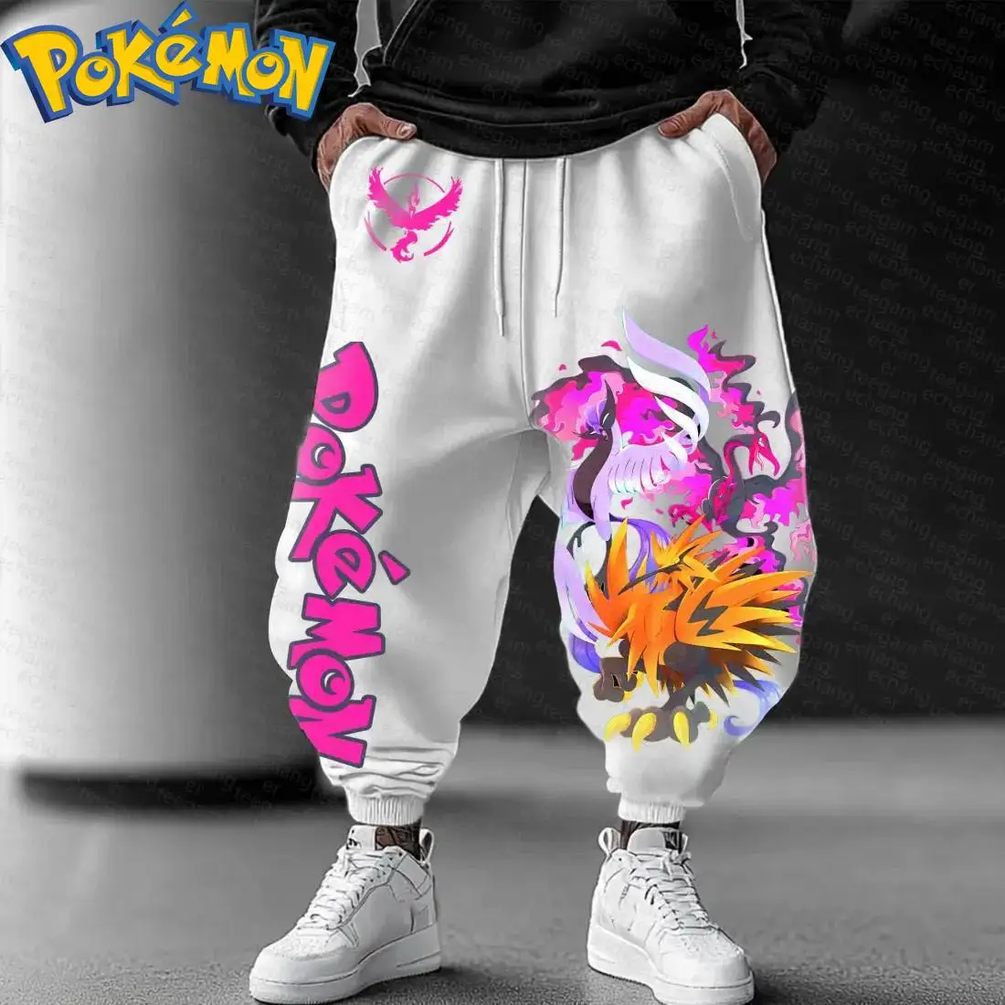 Pokemon Anime Moltres Ho Oh sweat à capuche en coton Harajuku pantalon ensemble noir Orange violet motif de flamme deux pièces tenue décontracté