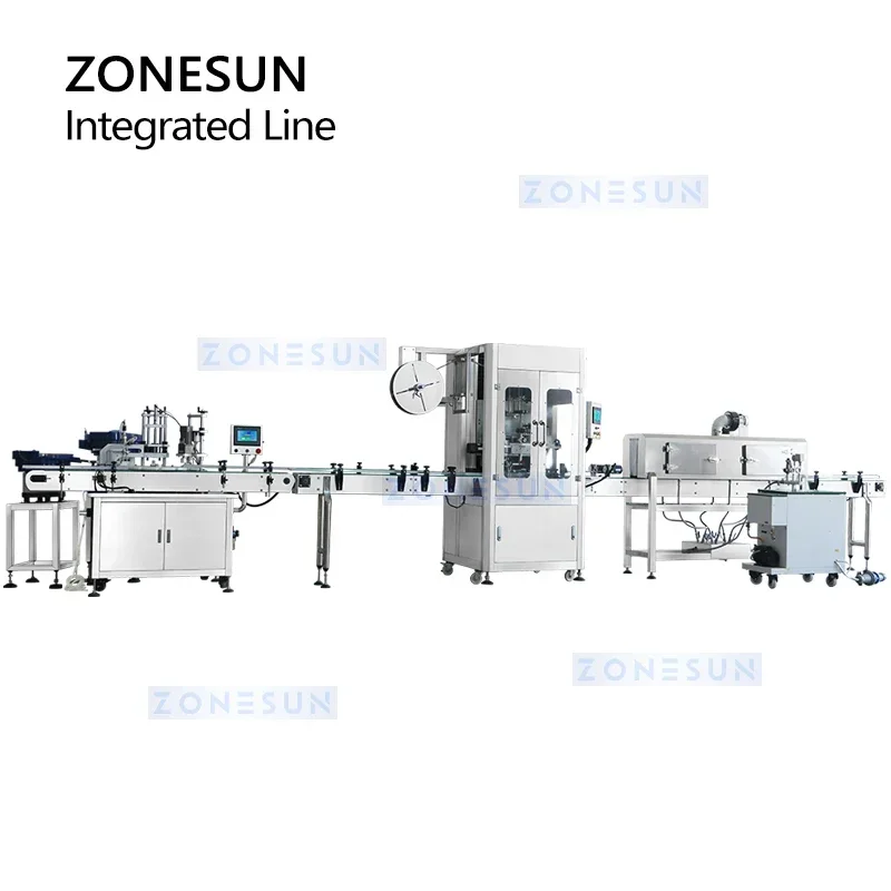 ZONESUN ZS-STB150R Automatic Bottle Filling Line Capping Shrink Sleeve Machine  Label Applicator Essential Oil Packaging