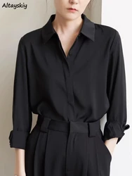 S-5XL Shirts Women Autumn Office Lady Elegant Solid Casual French Style Unisex All-match Lapel Mujer Long Sleeve Fashion Classic