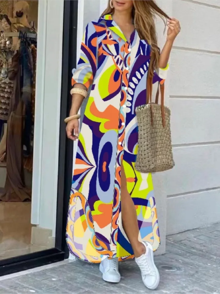 Robe Femme Été Imprimé Dégradé Col Rond Manches Courtes - Robe Chic Et Confortable 2024