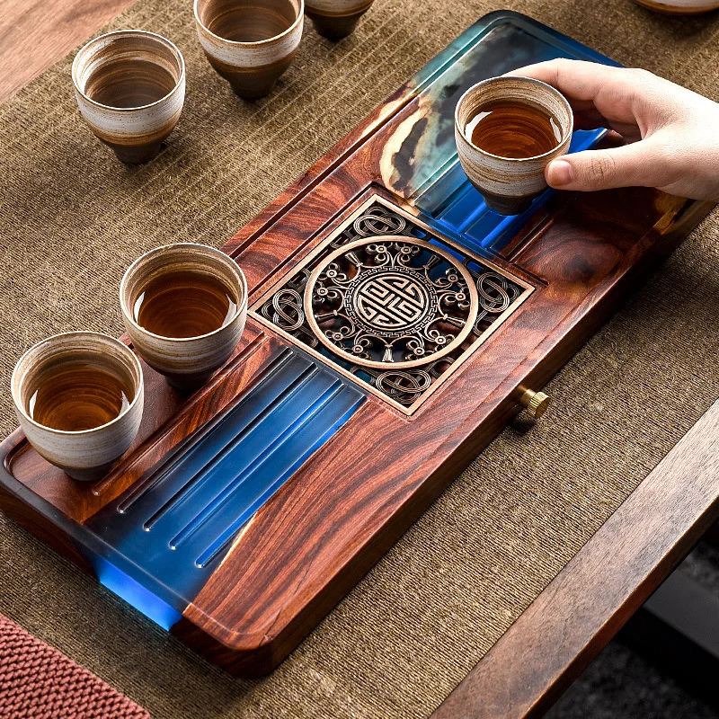 Creative Handmade Solid Wood Resin Tea Tray Can Be Drained Bubble Tea Table Home Kung Fu Tea Set