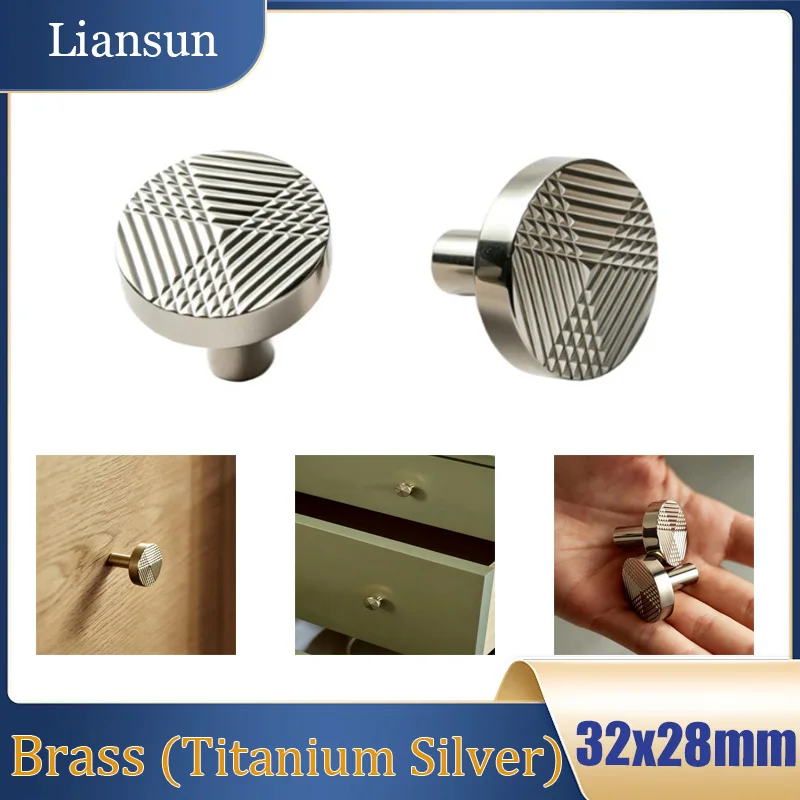 1/2/4/6PCS Titanium Silver Knurled Drawer Handle Solid Brass Furniture Handle Semi - Circular Kitchen Cabinet Handle Hardware