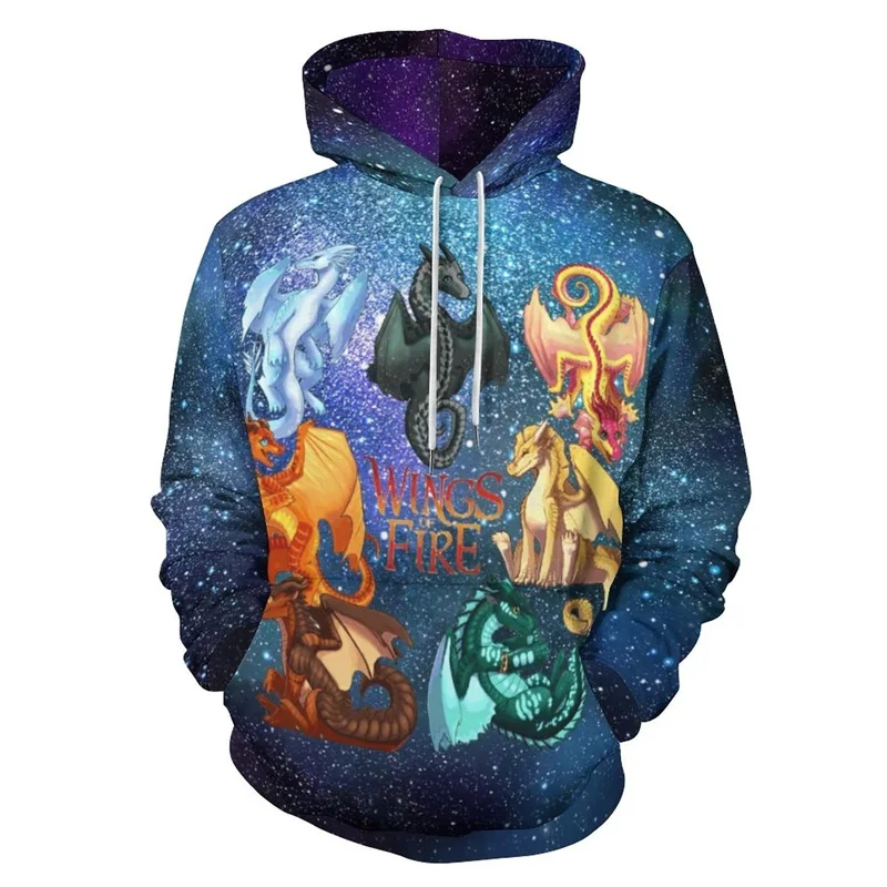 Wings Of Fire Dragon Graphic Hoodies For Men 3D Print Novelty Pullover Sweatshirts Casual Oversized Hoodie Streetwear