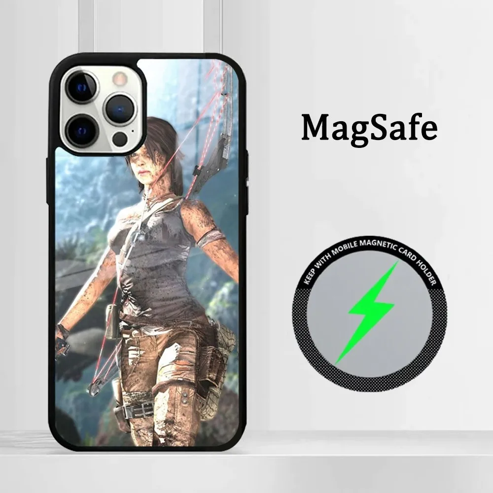 Tomb Raider Lara Croft Phone Case For IPhone 16 15 14 13 12 11 Pro Max Plus Mini Magsafe Mirror Wireless Magnetic Cover