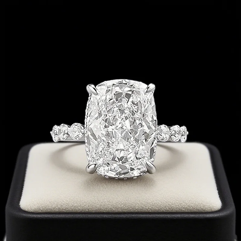 

Valuable 925 Sterling Silver Wedding Band Rings for Women Cushion Cut 6ct Lab Moissanite Diamond Ring Party Engagement Jewelry