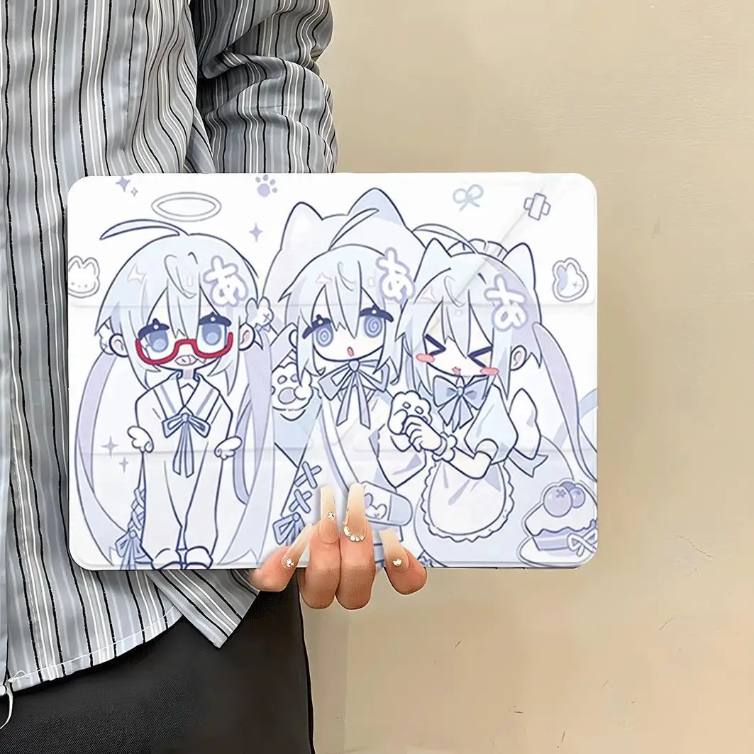 Korean Asian Cute Girl Tablet Case For iPad Pro 11 13in 2025 iPad Pro 12.9in Air7 10th 11th M4 M5 3Y Folding Protective Cover