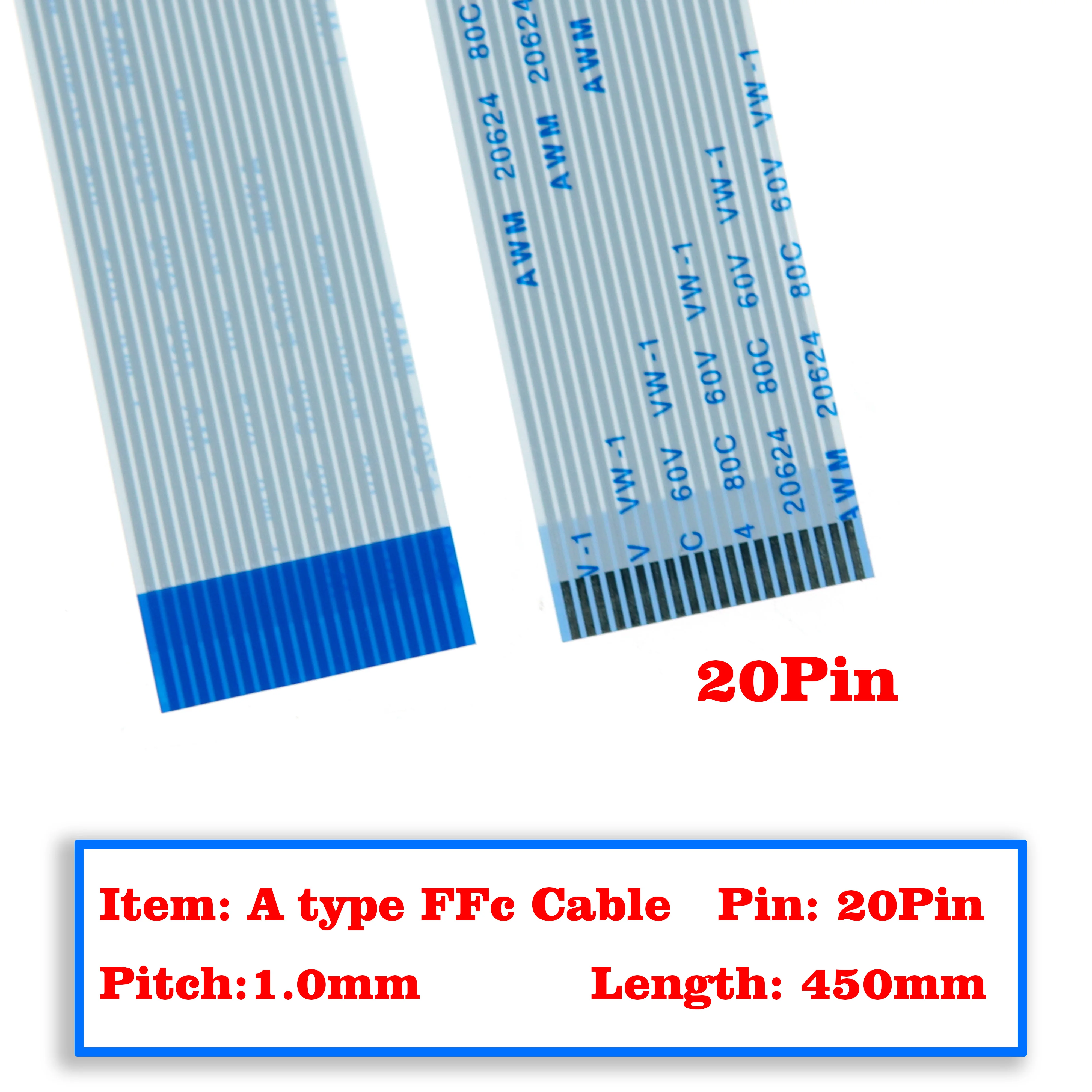 High Quality AWM 20624 80C 60V VW-1 20Pin 1.0mm Pitch Type A Ribbon Flat FFC  Cable 450mm Long  Customizable