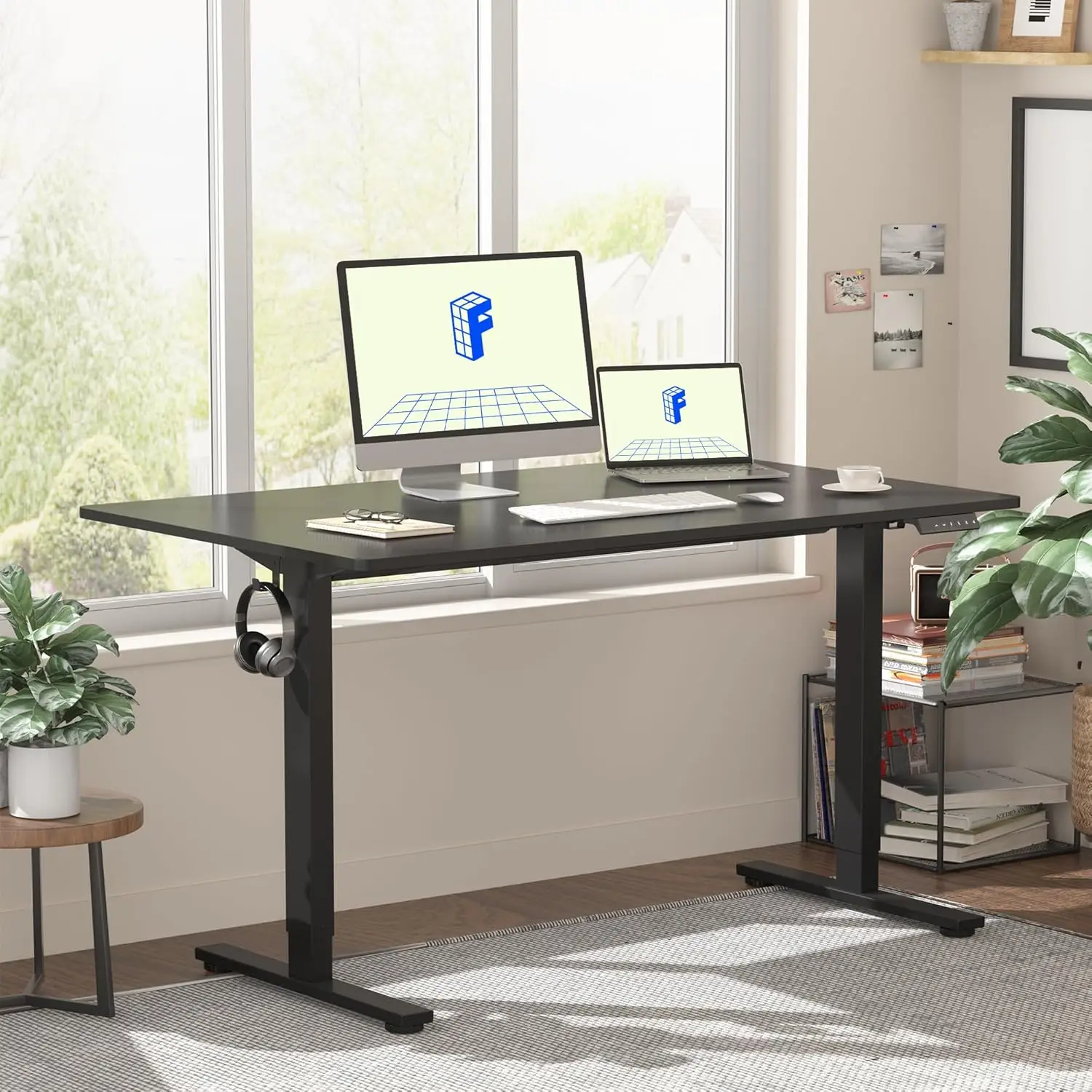 FLEXISPOT EN1 Whole Piece Standing 48 X 30 Inches Height Adjustable Electric Sit Stand Home Office Desks Black Frame Top