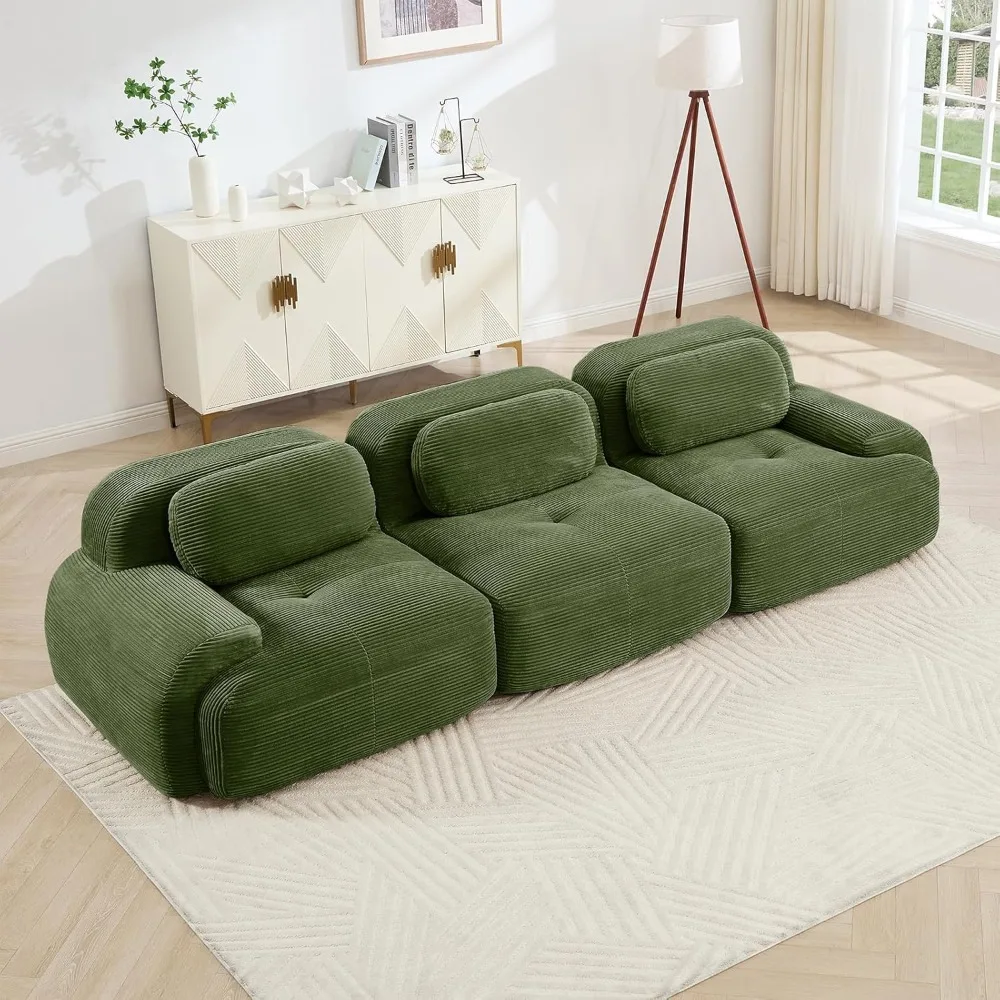 

116" Modern Corduroy Cloud Sofa, Boneless Modular Large Sectional Couches for Living Room, Green 3 Seater Compressed Memory