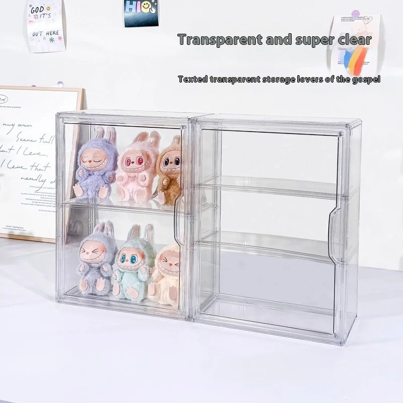 Labu – boîte d'exposition transparente en acrylique, armoire de rangement pour poupées Zimomo avec tissu extractible, boîte aveugle tendance, organisateur de jouets