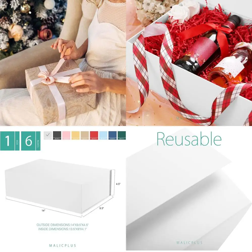 

6 больших матовых белых подарочных коробок для подружек невесты с магнитными крышками, 13,5x9x4,1 дюйма для особых случаев