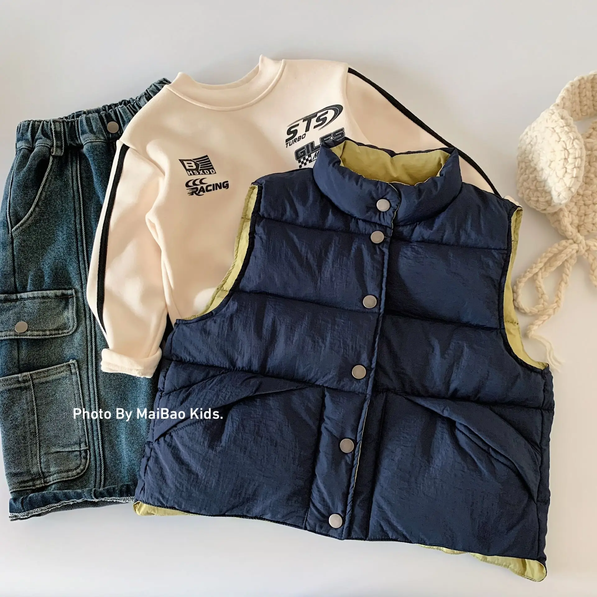 Children Clothing Fashion Two Sided Wear Cotton Vest 2026 Winter Boys Solid Color Simple Waistcoat Casual Comfortable Warm Vest