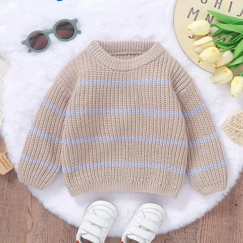 

Autumn Winter Knitwear Children Clothes Boy Girl Knitted Striped Warm Sweaters Fashion Baby Sweater Kid Casual Pullover Shirts