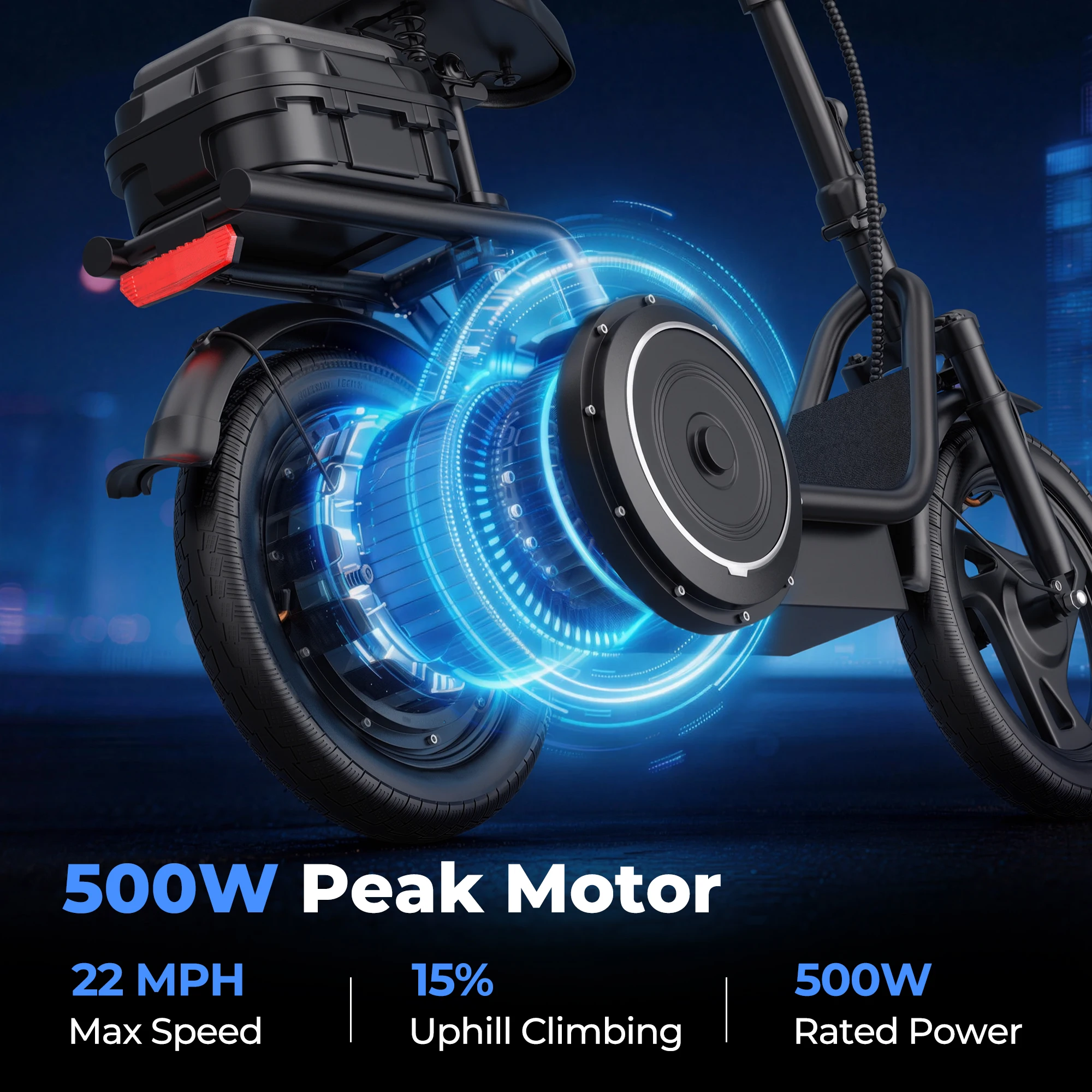 Scooter Eléctrico con Asiento, 500W, 48V, 15.6Ah, 14 Pulgadas, para Adultos, Uso Urbano, Velocidad Máxima 22MPH, Alcance de 38 Millas, Control por Aplicación, Disponible en la UE 4