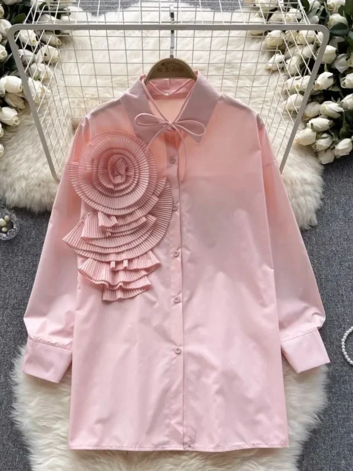 

Casual Loose Long Sve irt Women's Breathable Comfortable Flip Collar Long irt Spring Season Faion Ladies' irt