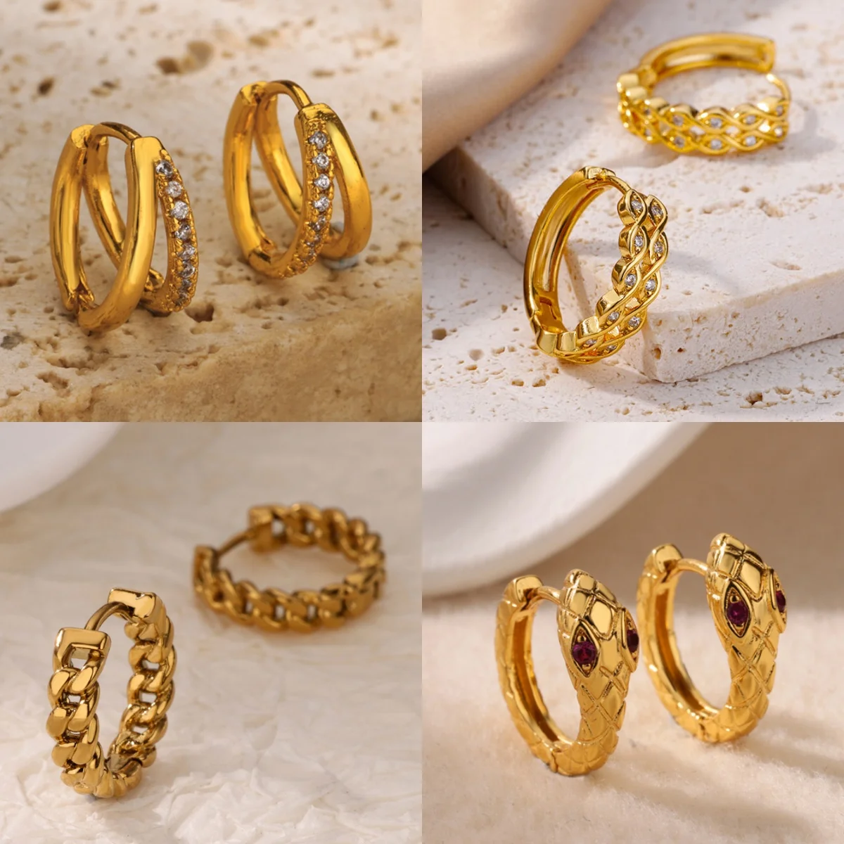 Elegant Hoops Women's Earrings Gold Plated Zircon Circle Jewelry Gift Free Shipping